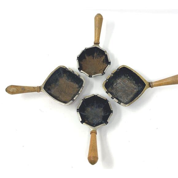 4 VTG Ashtrays Cast Iron Wood Handle MCM Retro Kitschy Western Planter Red Teal - Picture 4 of 12